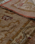 Elena Oushak Beige Hand Knotted Rug, warm beige tones and intricate hand-knotted details displayed in a lifestyle setting, showcasing its texture and design.