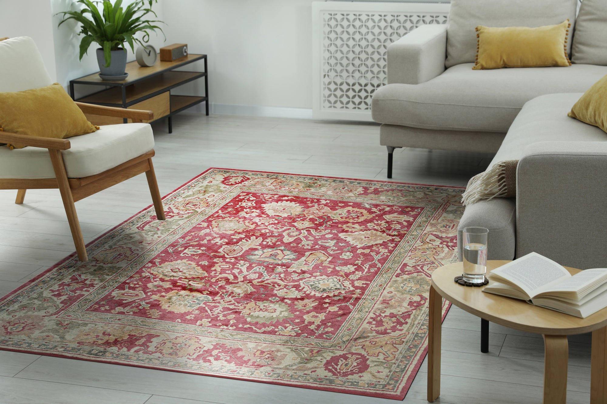 Opulent Mohair Oushak Red Hand Knotted Rug