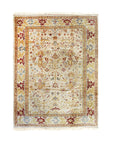 Isolated view of Jade Oushak Beige Hand Knotted Rug, showcasing its intricate floral medallion and subtle, warm color palette.