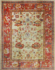 Isolated view of Selene Oushak Red Hand Knotted Rug, showcasing its intricate, floral-inspired design.