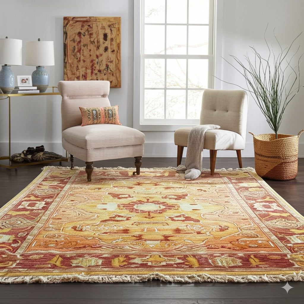 Beautiful Mohair Oushak Gold Hand Knotted Rug