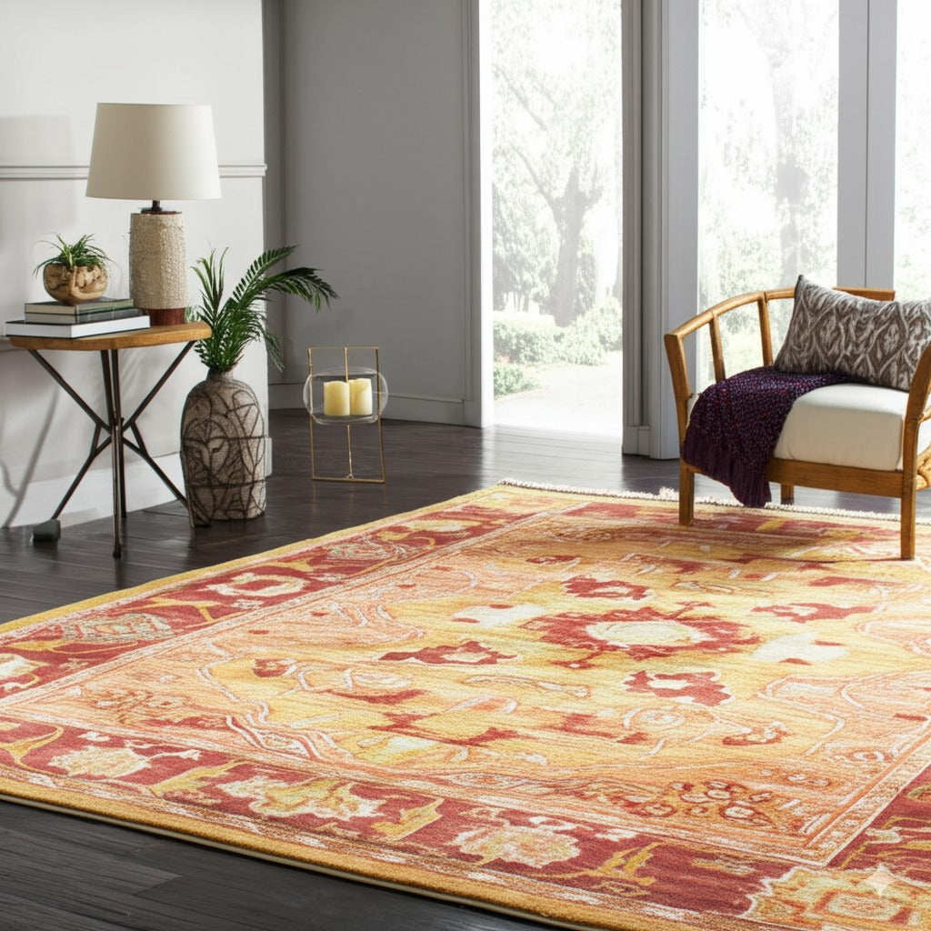Beautiful Mohair Oushak Gold Hand Knotted Rug