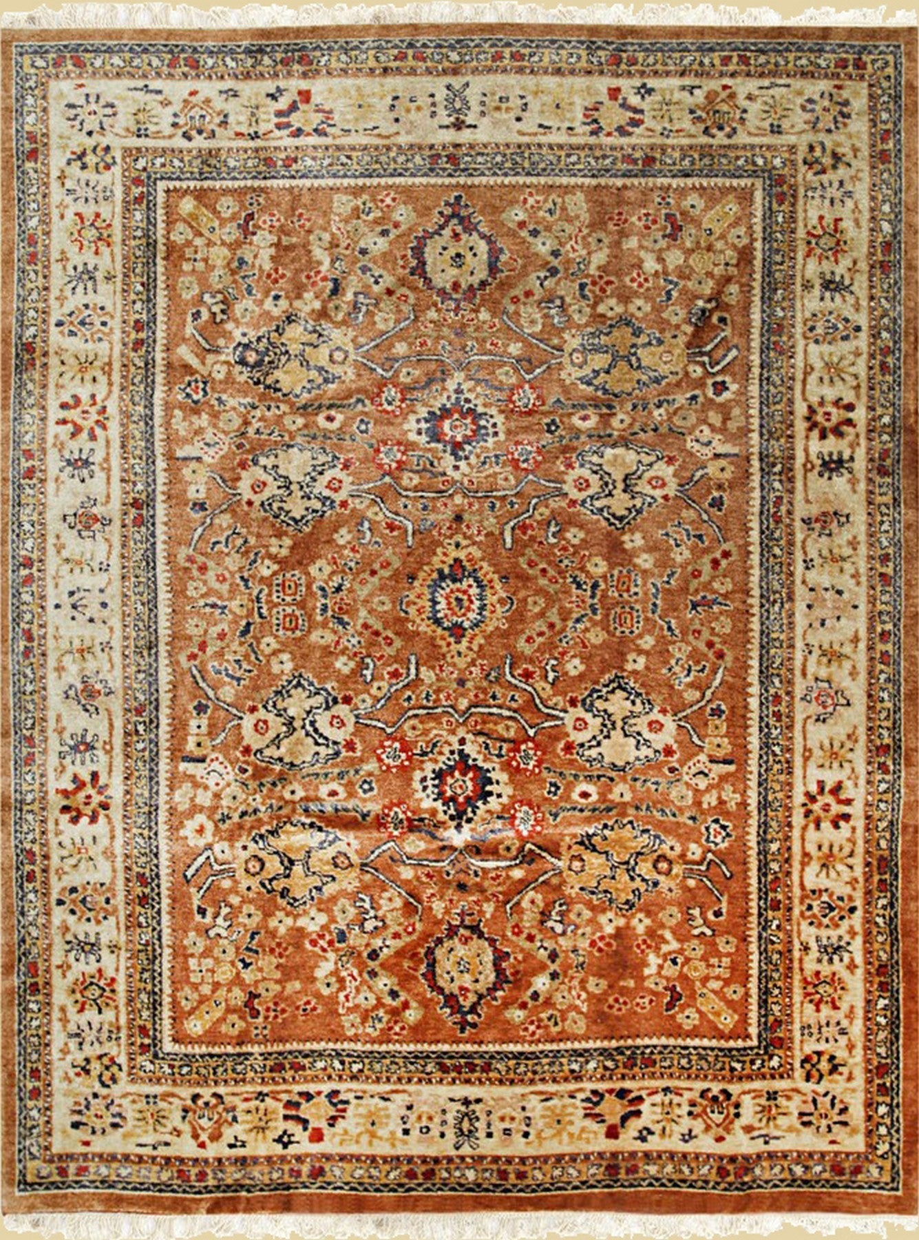 Isolated view of Maya Oushak Brown Hand Knotted Rug, showcasing its design.