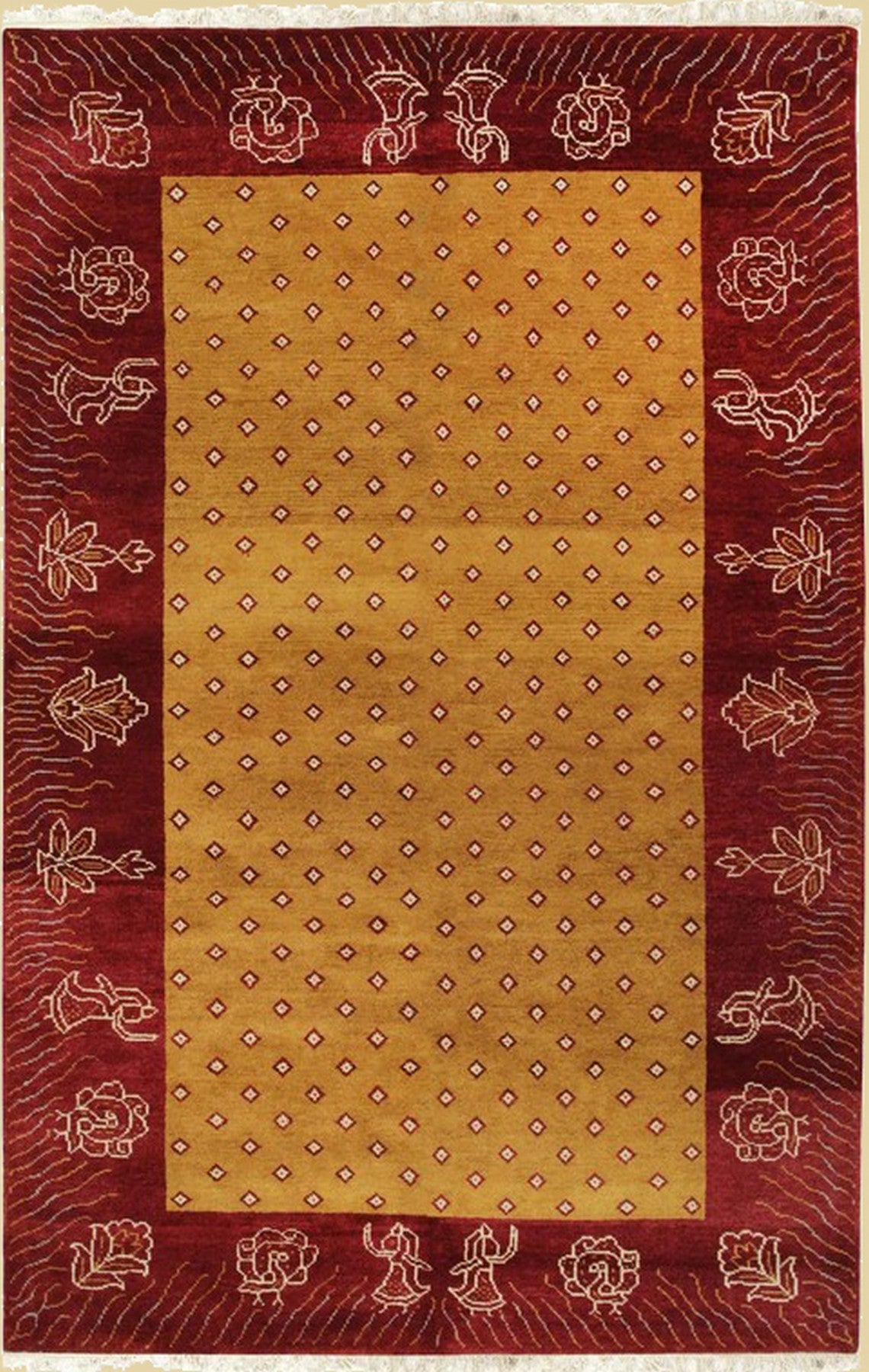 Isolated view highlighting the Artisan Quinn Yellow Hand Knotted Wool Rug’s intricate geometric design.