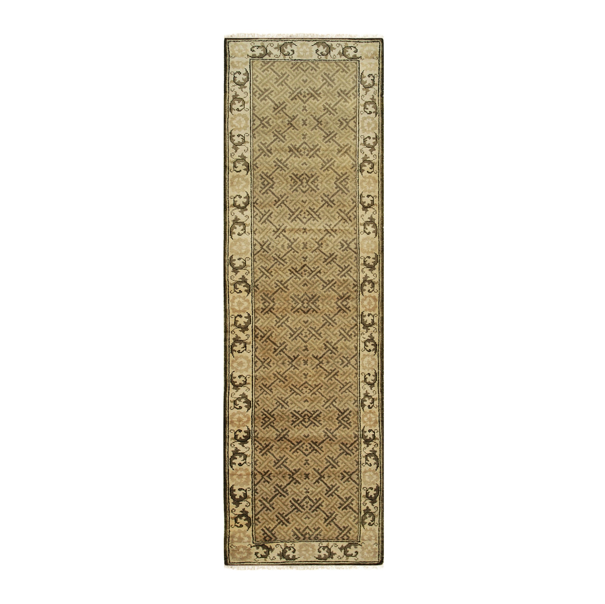 Classic Elena Green Hand Knotted Wool Rug, with its verdant hues and intricate pattern, anchoring a living room with warm wood tones and natural light.