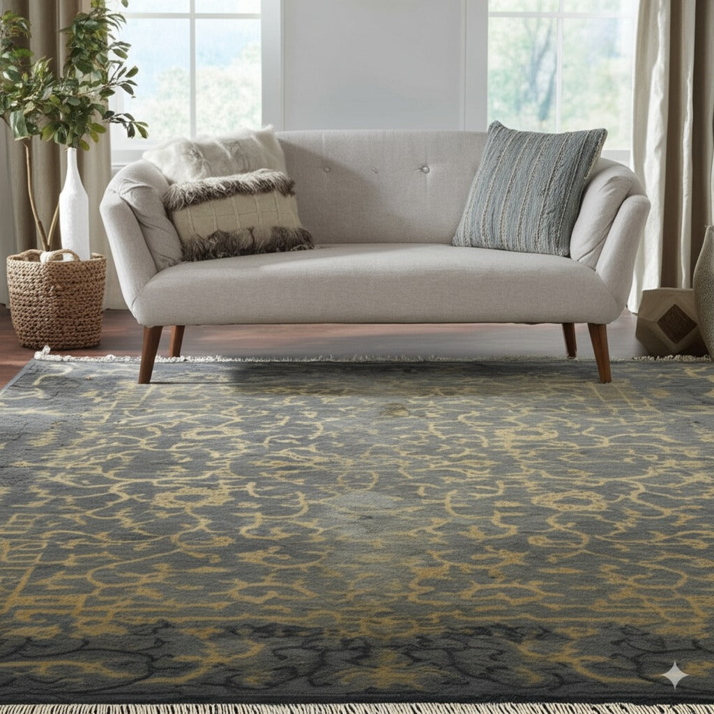 Noir Dynasty Black Handmade Ningxia Wool  Rug