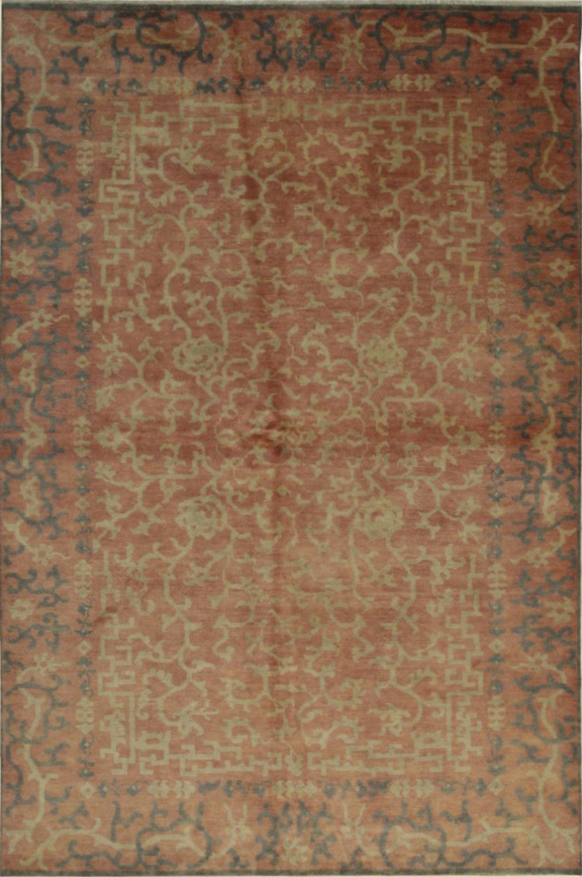 Isolated view of Lydia Jasmine Red Hand Knotted Wool Rug, showcasing its intricate floral and geometric design in vibrant reds, creams, and subtle blues.