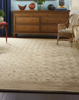 Trendy Handcrafted Beige Hand Knotted Wool Rug