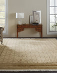 Trendy Handcrafted Beige Hand Knotted Wool Rug