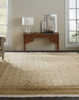 Trendy Handcrafted Beige Hand Knotted Wool Rug