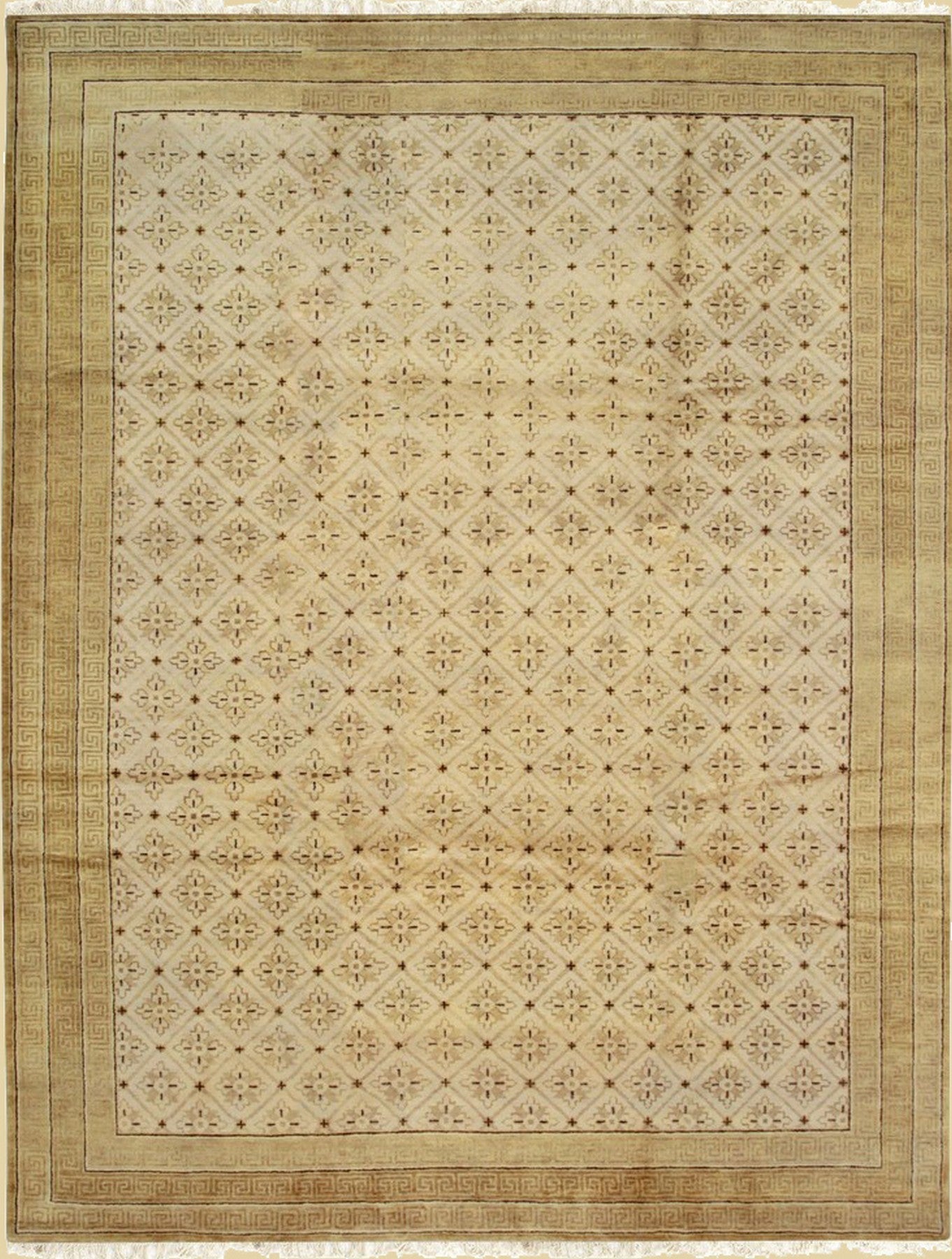 Isolated view of Trendy Handcrafted Beige Hand Knotted Wool Rug, showcasing its design.