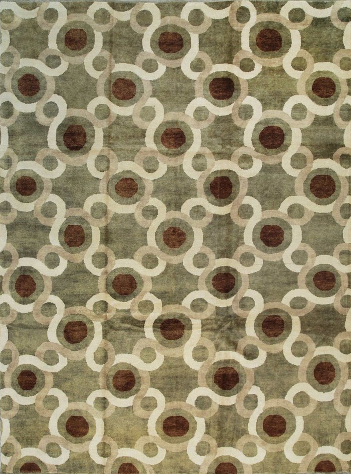 Isolated view of Talia Artistic Green Hand Knotted Wool Rug, showcasing its abstract, flowing design.