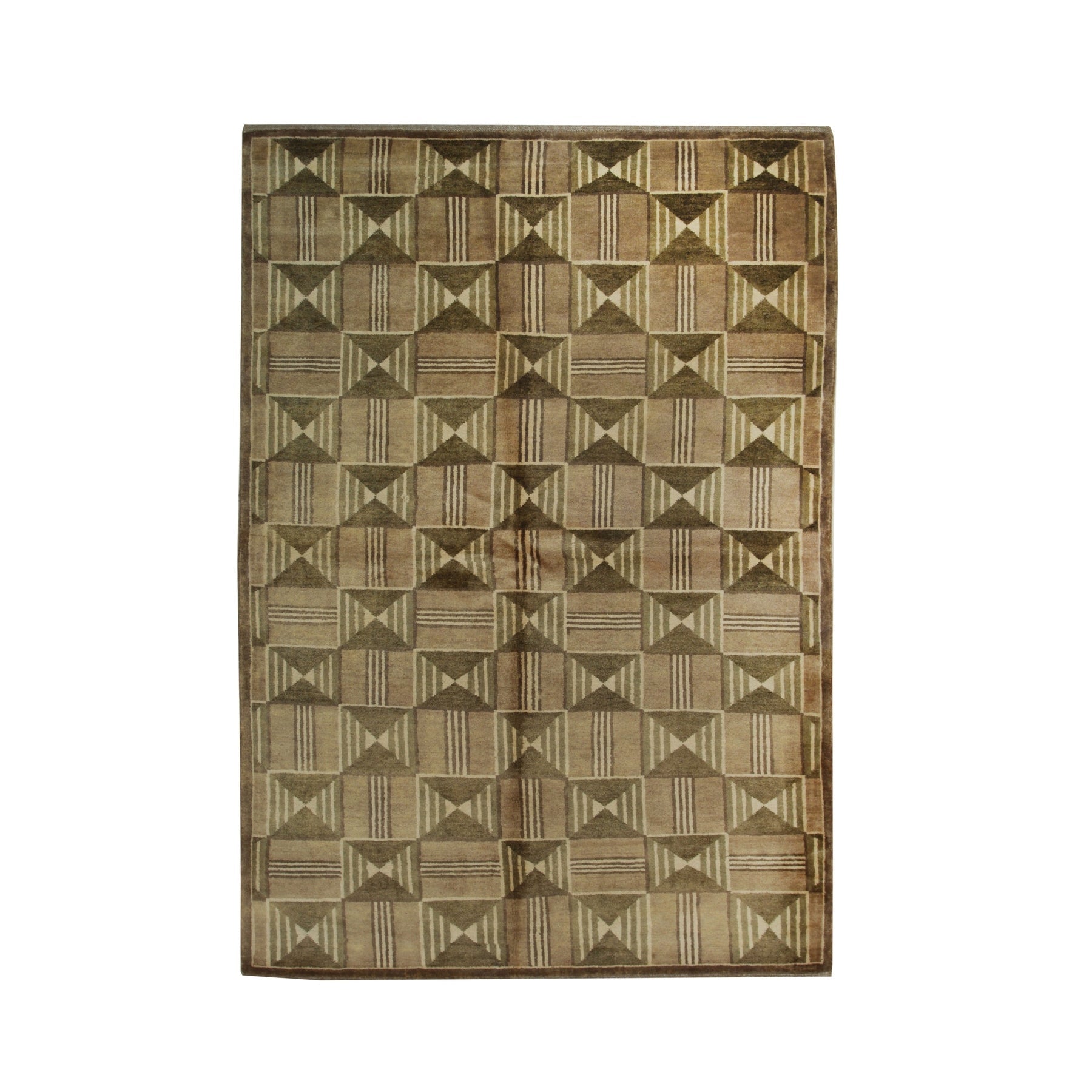 Isolated view of Sumptuous Giselle Brown Hand Knotted Wool Rug, showcasing its intricate geometric design.