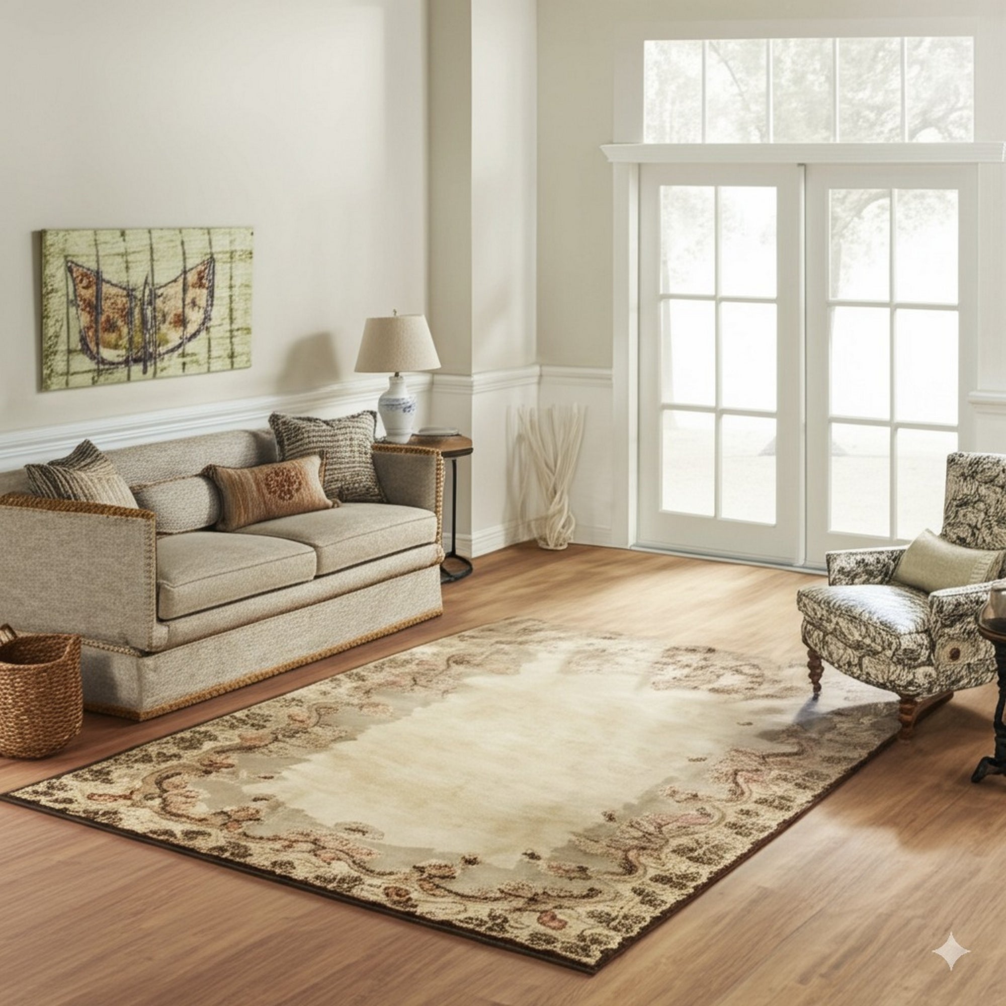 Laine Oriental Beige Hand Knotted Wool Rug