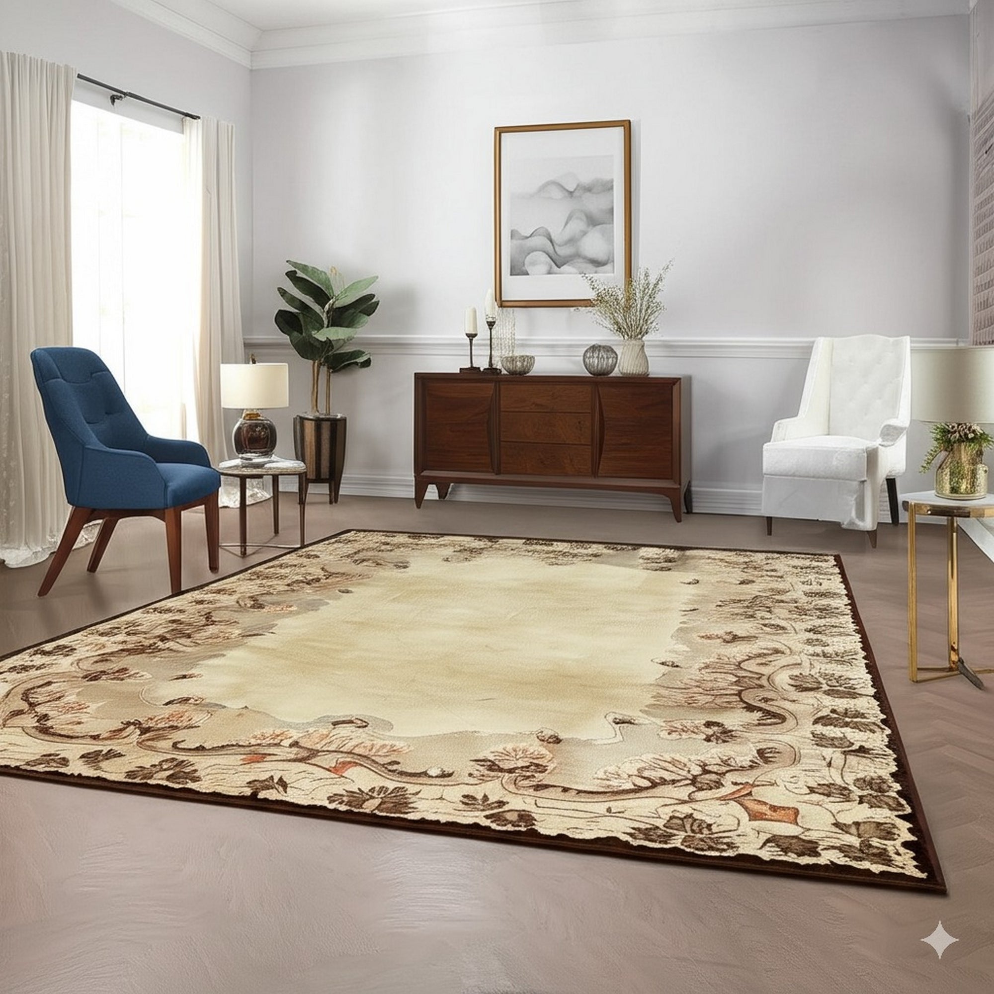 Laine Oriental Beige Hand Knotted Wool Rug