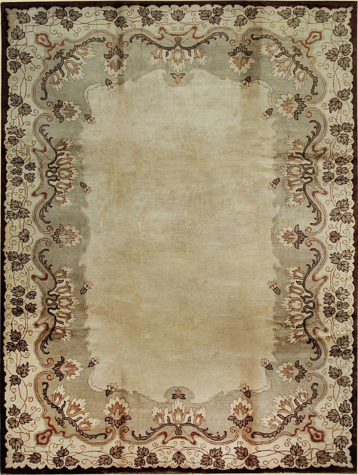 Isolated view showcasing the intricate design of Laine Oriental Beige Hand Knotted Wool Rug.