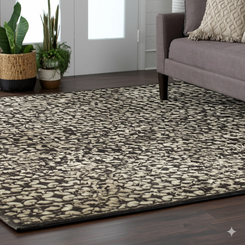 Dazzling Delicate Black Hand Knotted Wool Rug