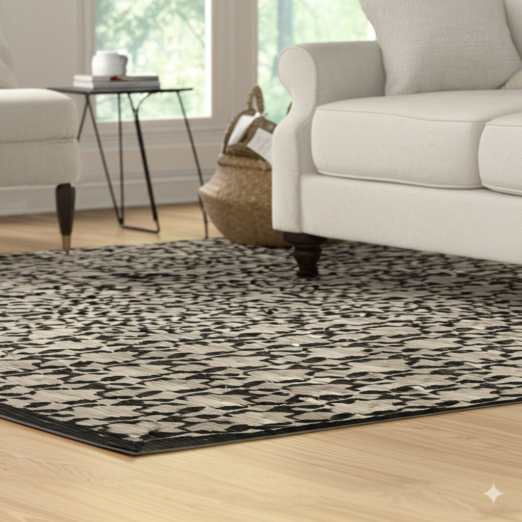 Dazzling Delicate Black Hand Knotted Wool Rug
