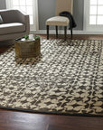 Dazzling Delicate Black Hand Knotted Wool Rug