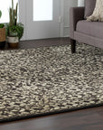Dazzling Delicate Black Hand Knotted Wool Rug