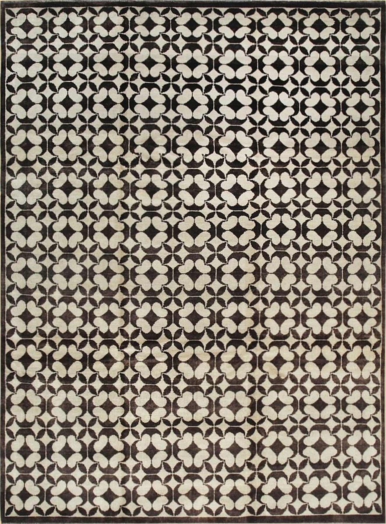 Isolated view of Dazzling Delicate Black Hand Knotted Wool Rug, showcasing its design.