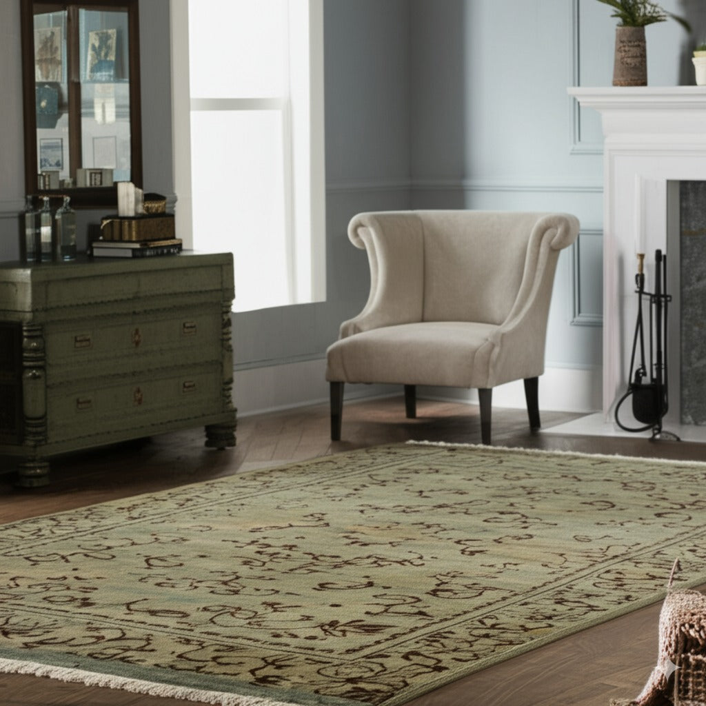 Elena Rustic Green Hand Knotted Wool Rug