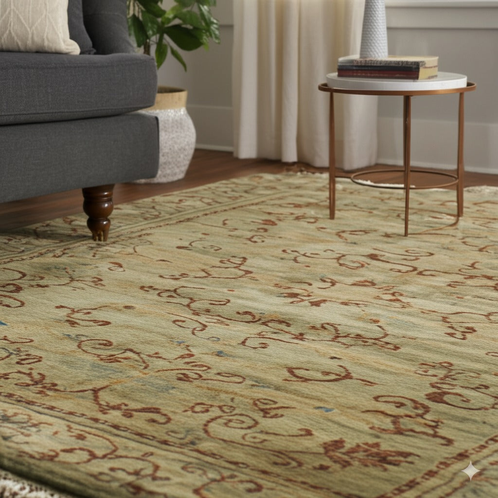 Elena Rustic Green Hand Knotted Wool Rug