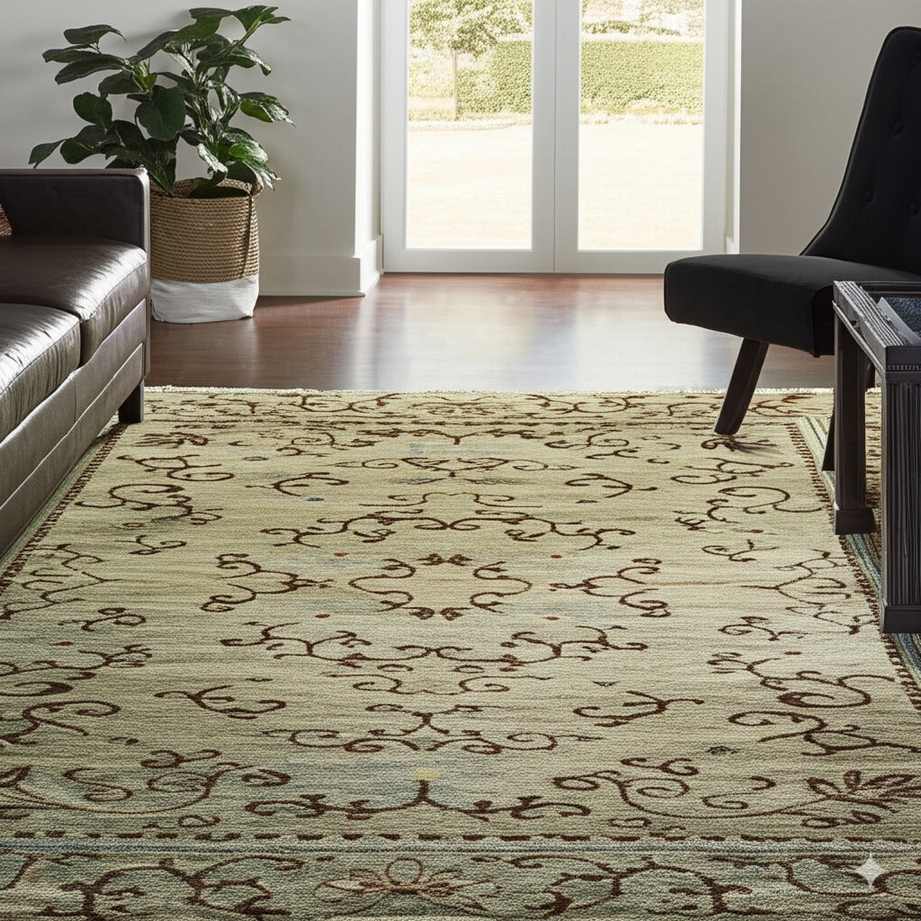 Elena Rustic Green Hand Knotted Wool Rug
