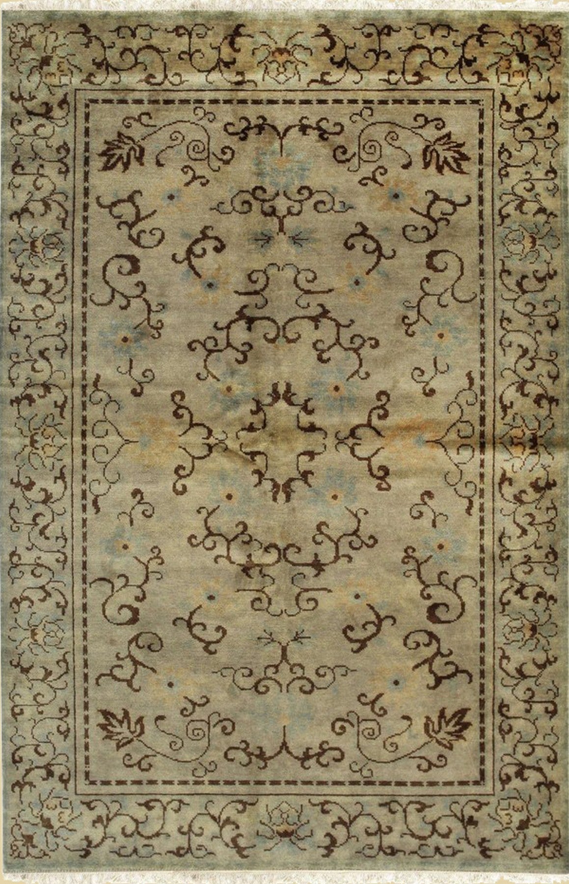 Isolated view of Elena Rustic Green Hand Knotted Wool Rug, showcasing its rustic design.