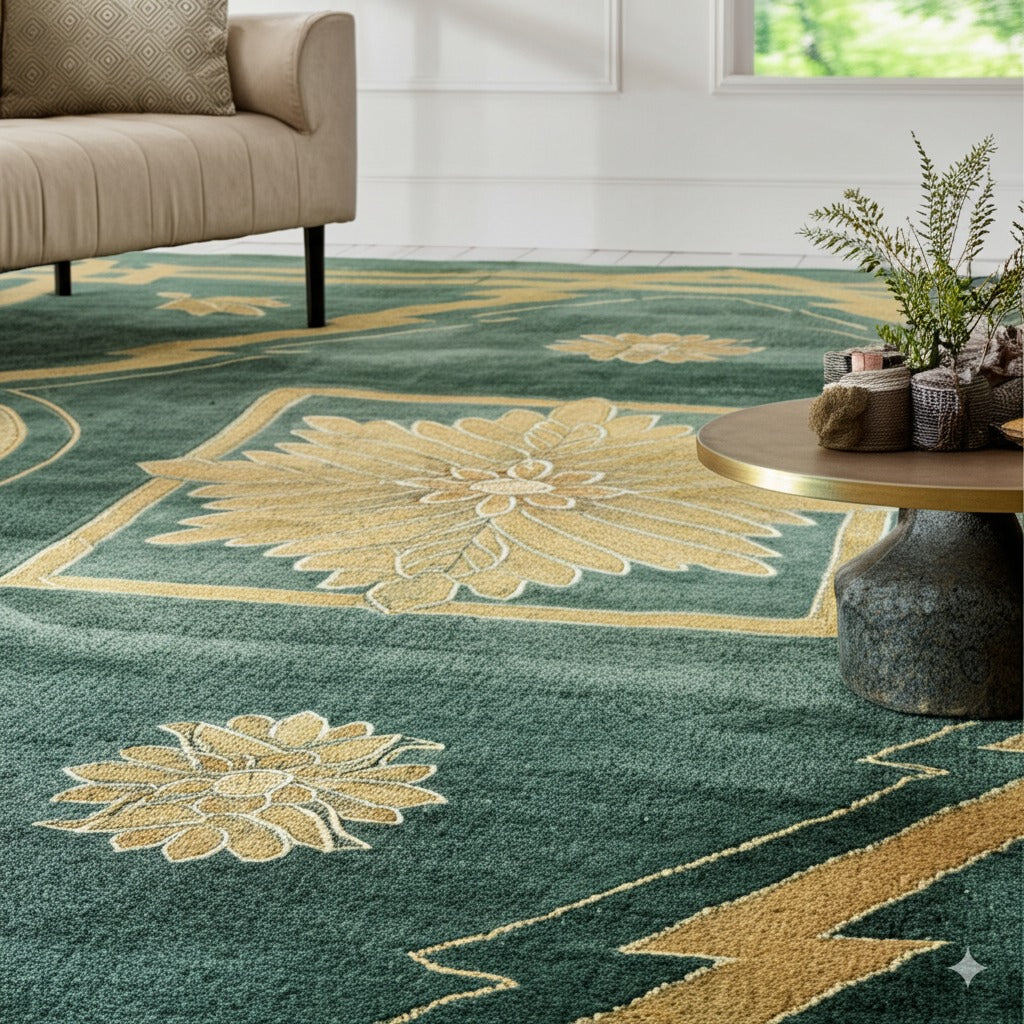 Sloane Louie Green Hand Knotted Wool Rug