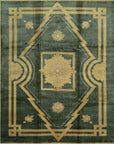 Isolated view of Sloane Louie Green Hand Knotted Wool Rug, showcasing its design.