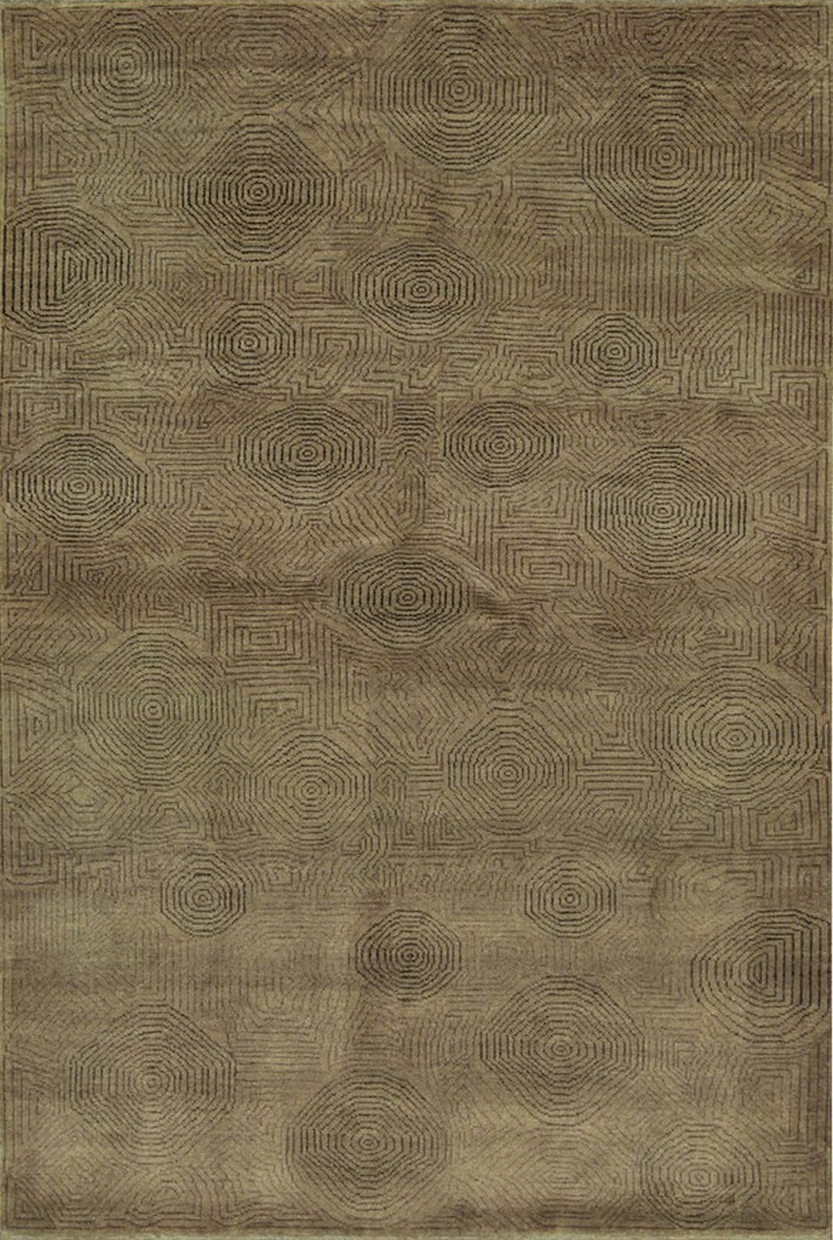 Isolated view of Exquisite Yara Brown Hand Knotted Wool Rug, showcasing its intricate geometric pattern and rich, warm brown tones.