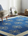 Handcrafted Exquisite Blue Flatweave Wool Rug