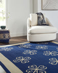 Handcrafted Exquisite Blue Flatweave Wool Rug