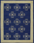 Handcrafted Exquisite Blue Flatweave Wool Rug, showcasing its intricate geometric design with varying shades of blue on a neutral background, highlighting the flatweave construction and textural details.