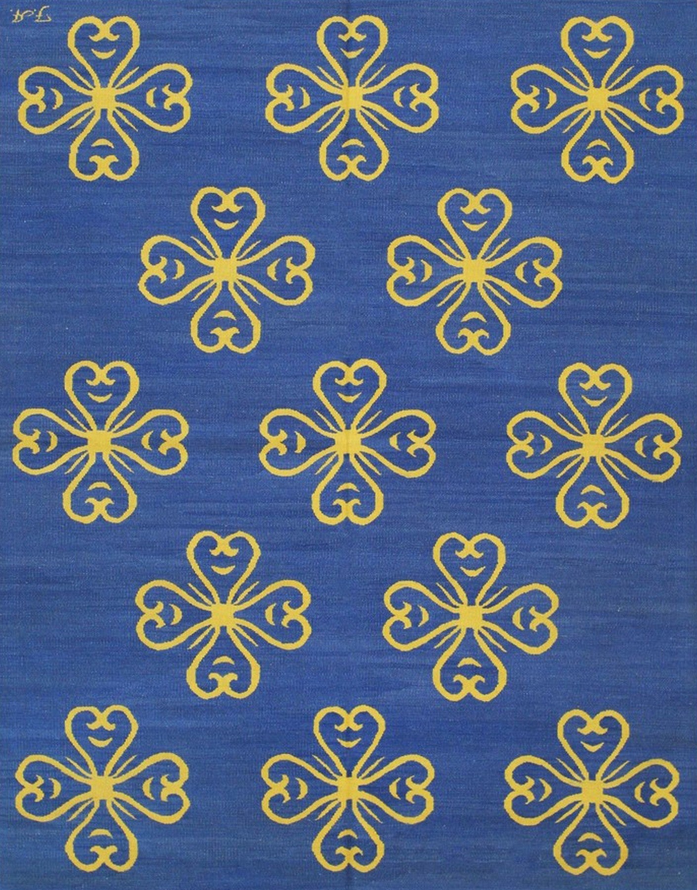 Isolated view of Elena Opulent Blue Flatweave Wool Rug, showcasing its design.