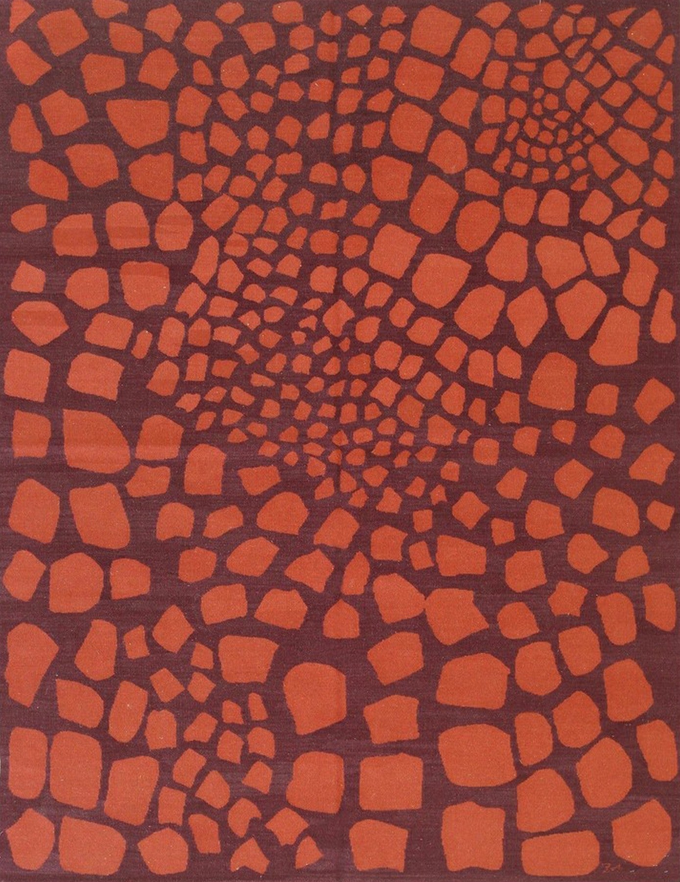 Ella Mira Orange Flatweave Wool Rug isolated, revealing a vibrant geometric pattern of interlocking diamonds and chevrons in shades of orange, cream, and terracotta, showcasing the flatweave's tight construction.