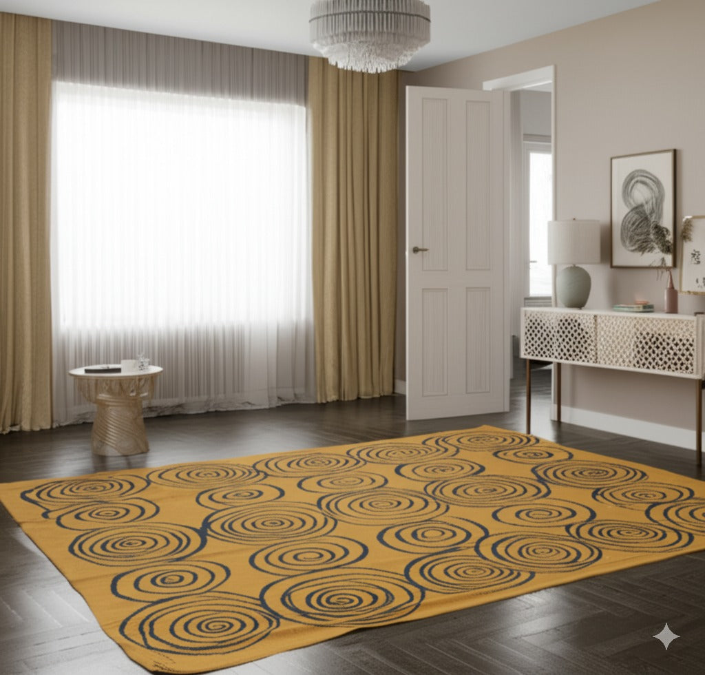 Stylish Iris Yellow Hand Knotted Wool Rug