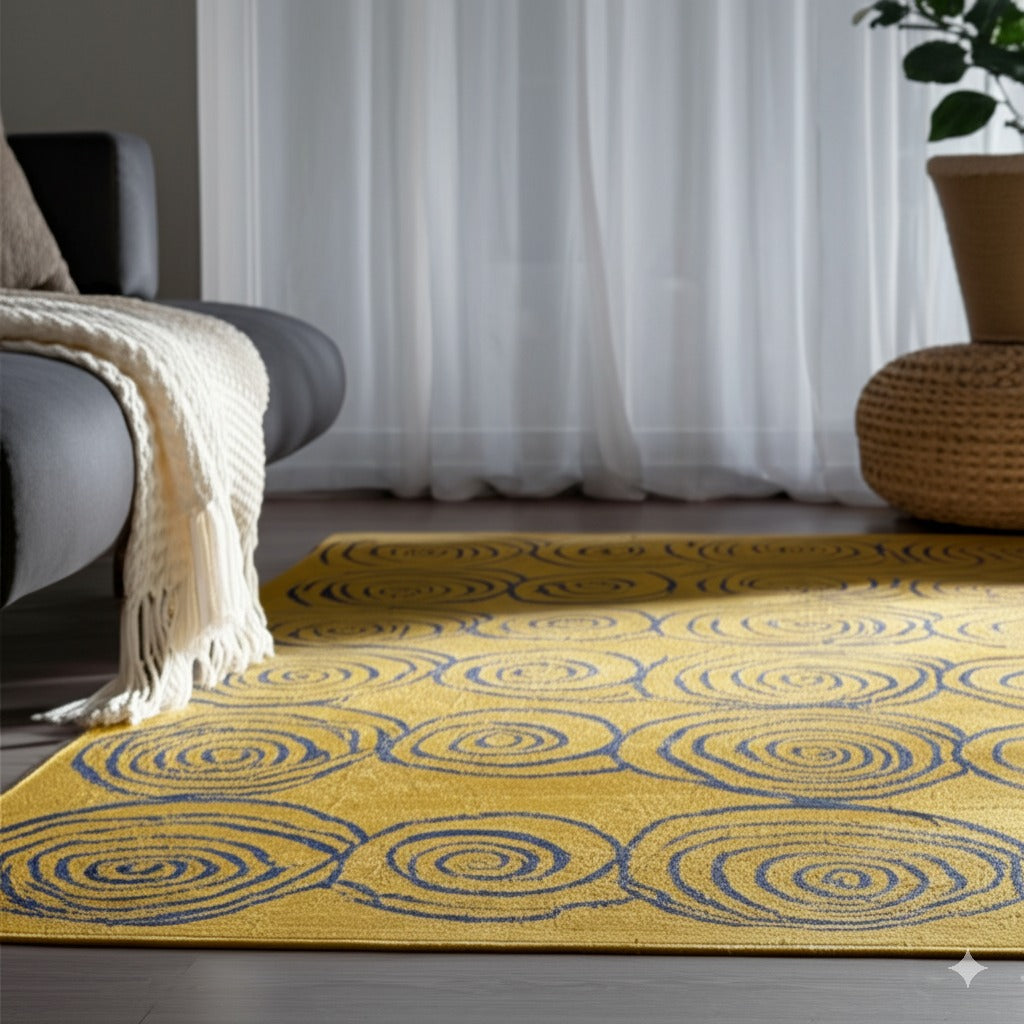 Stylish Iris Yellow Hand Knotted Wool Rug