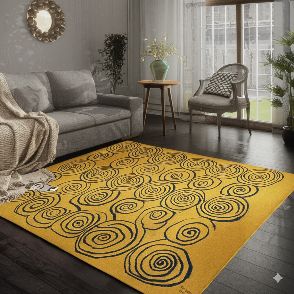Stylish Iris Yellow Hand Knotted Wool Rug