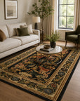 Cozy Sophie Black Hand Knotted Wool Rug styled in a modern living room - area rug lifestyle photo