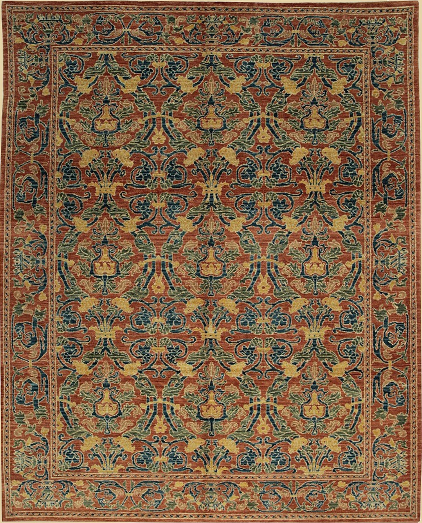 Isolated view of Elegant Warm Red Hand Knotted Wool Rug, showcasing its intricate hand-knotted design.
