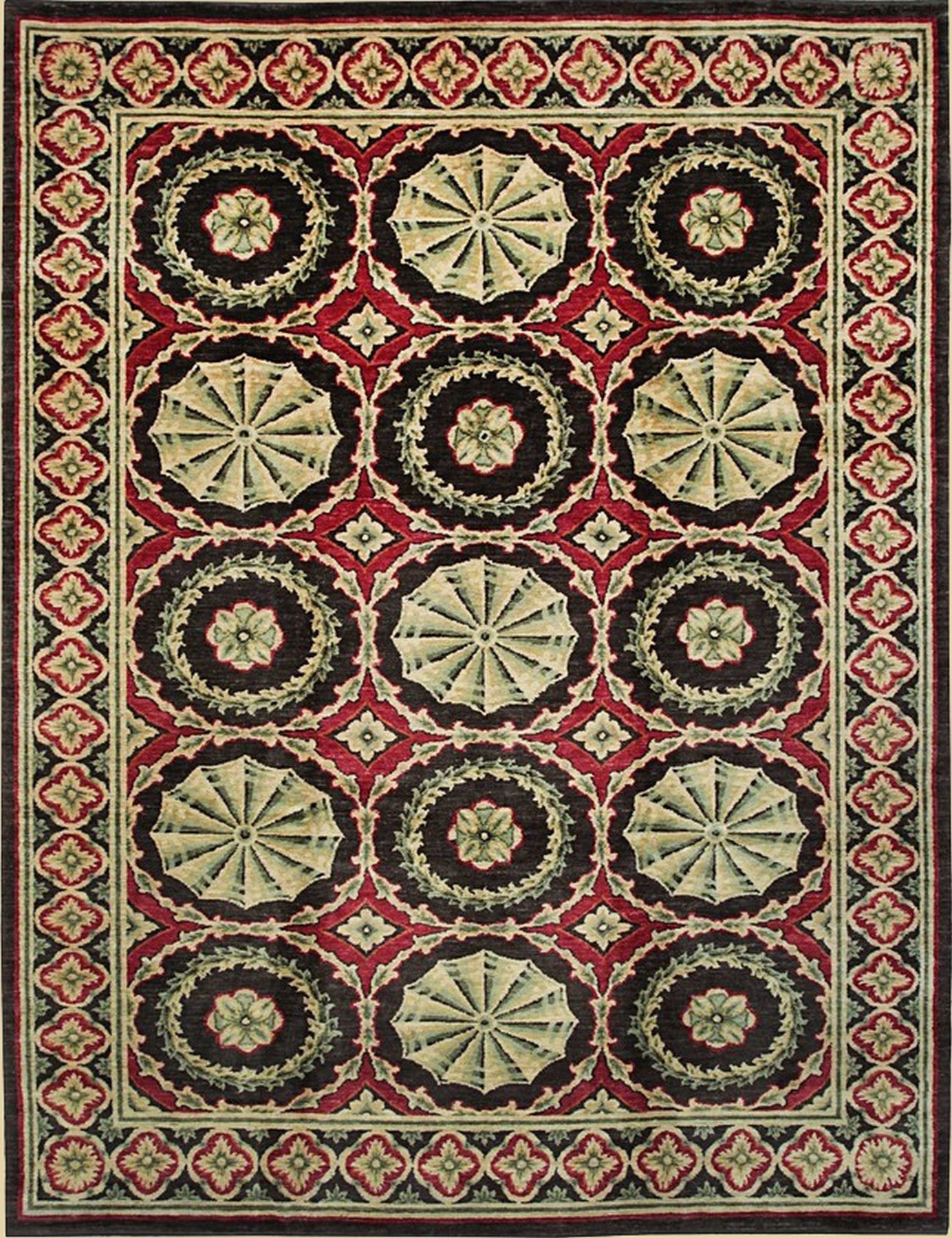 Isolated view of Giselle Violet Red Hand Knotted Wool Rug, showcasing its intricate floral and geometric design.