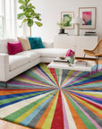 Louie Enchanting Multicolored Hand Tufted Wool Rug styled in a modern eclectic living room - colorful area rug lifestyle photo