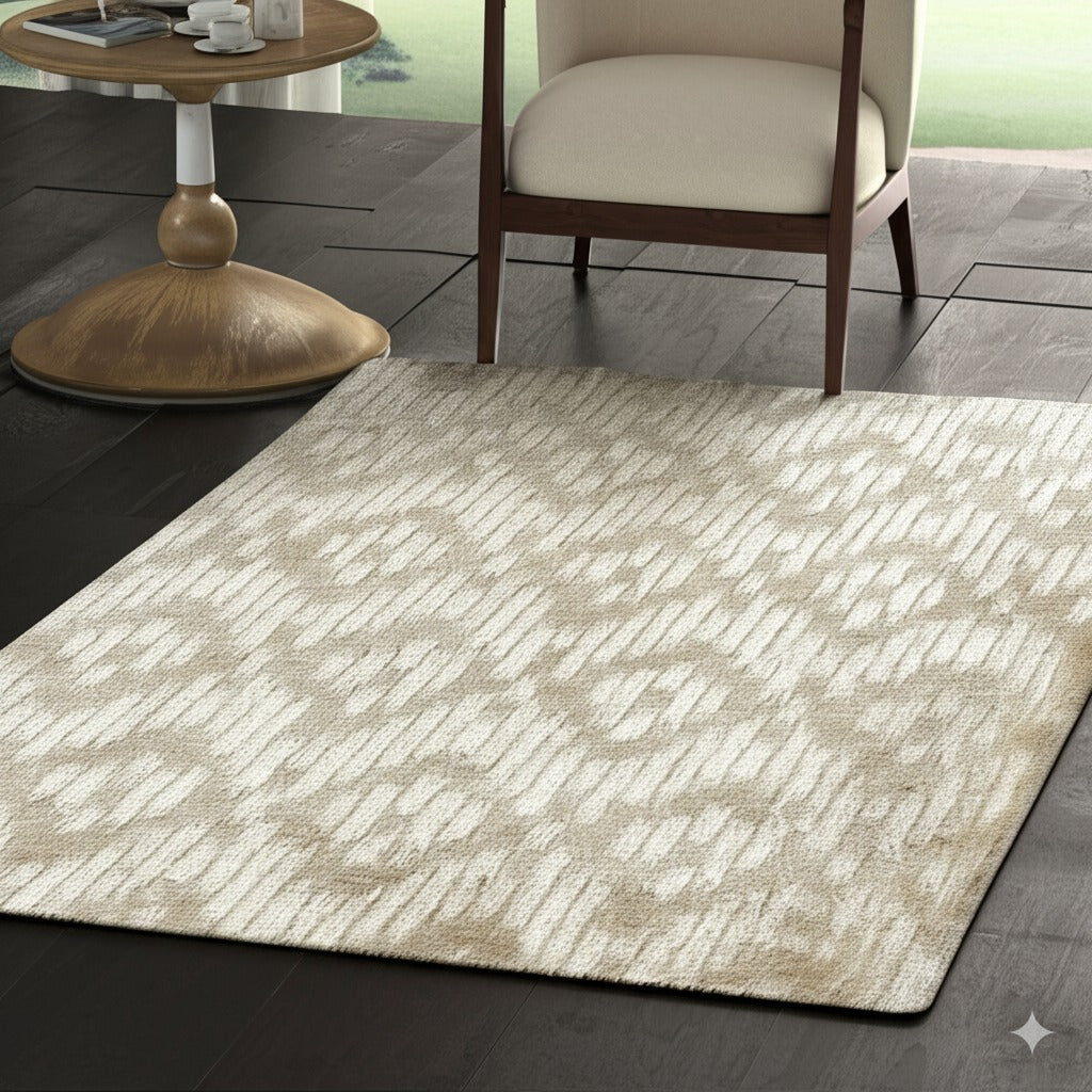 Vibrant Alluring Beige Hand Tufted Wool Rug