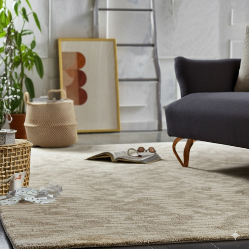 Vibrant Alluring Beige Hand Tufted Wool Rug