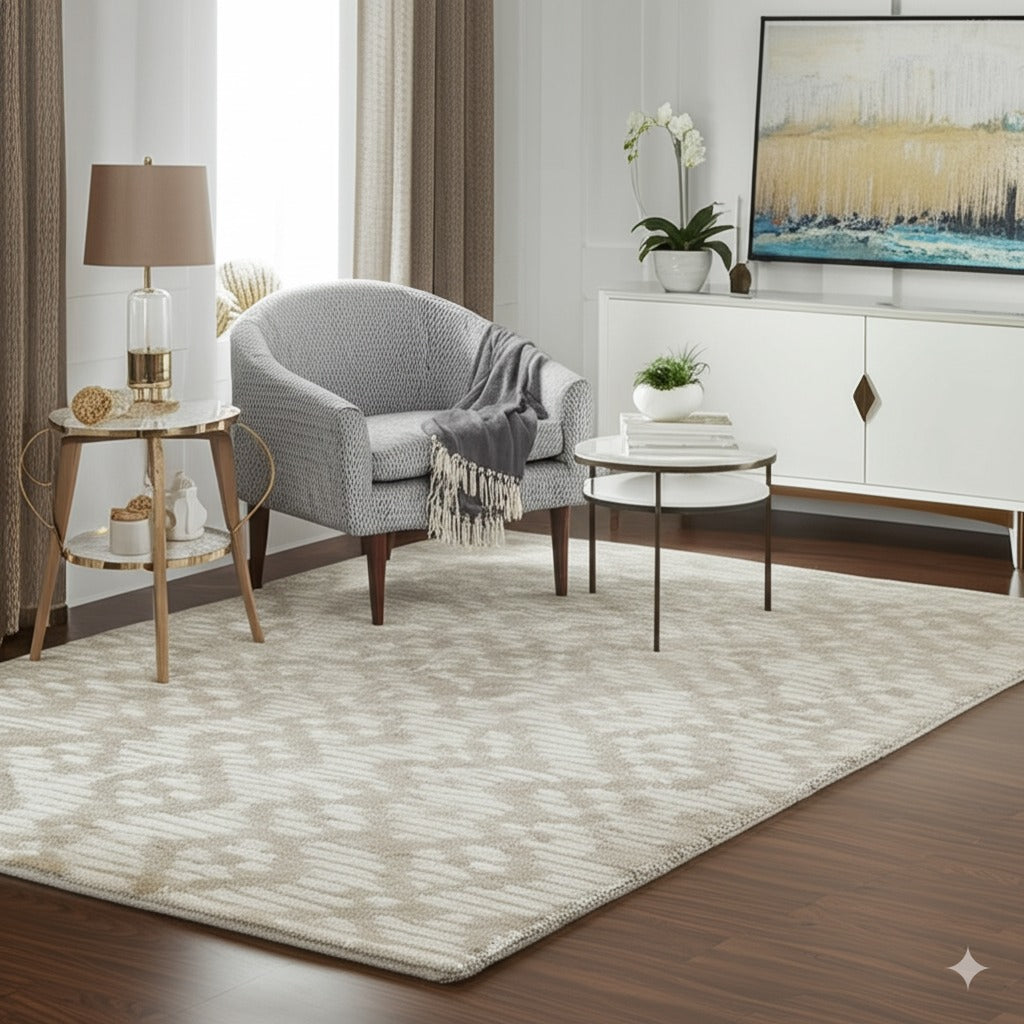 Vibrant Alluring Beige Hand Tufted Wool Rug