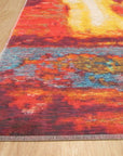 Bianca Isla Red Machine Made Rug: close-up reveals intricate, machine-woven details of the red rug.
