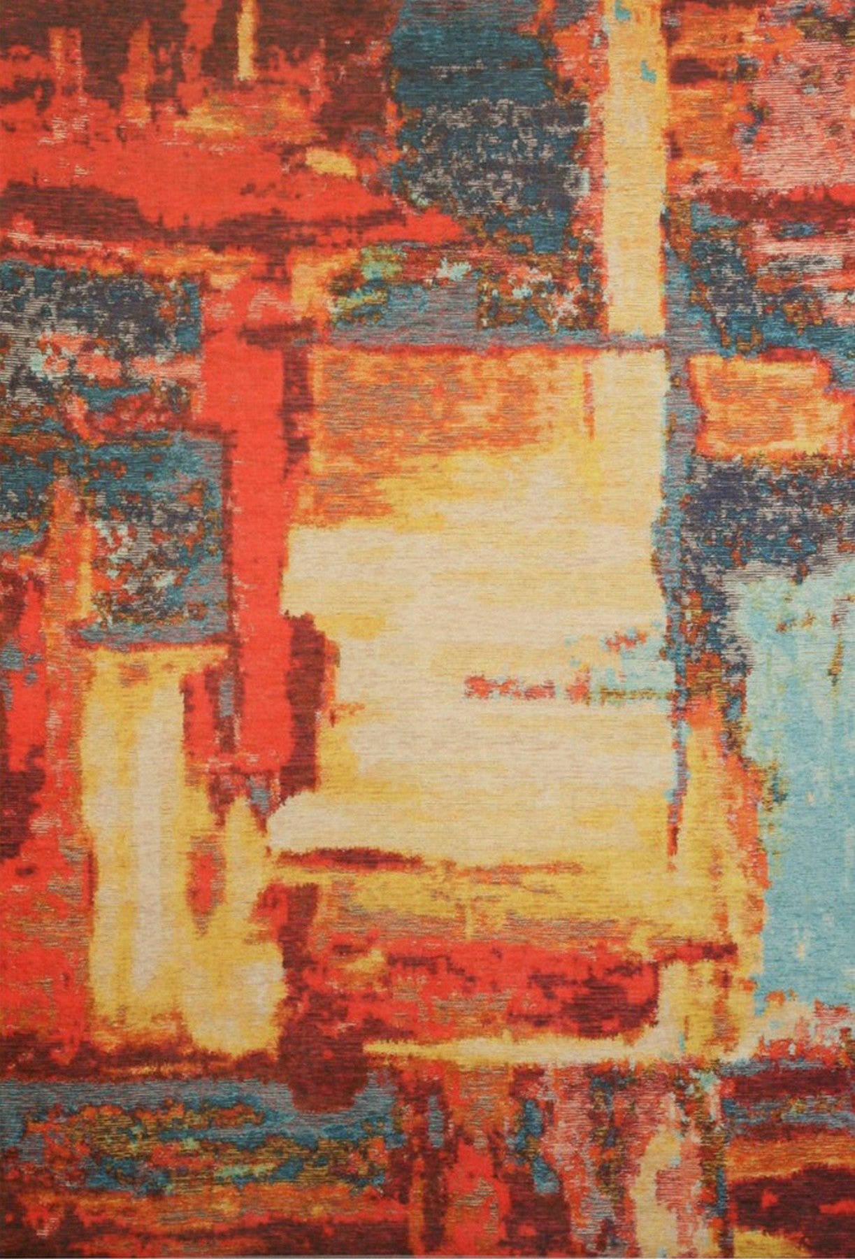 Isolated view of Bianca Isla Red Machine Made Rug, showcasing its swirling, abstract design in shades of red, cream, and grey.