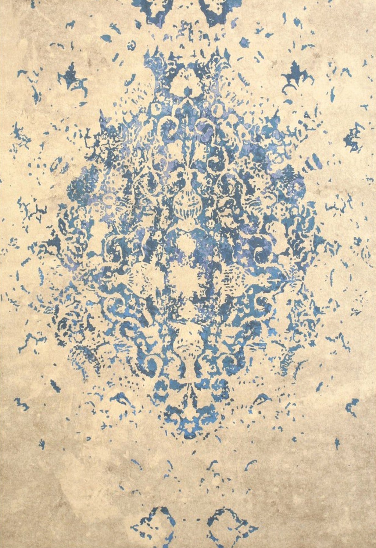 Isolated view of Modern Classic Blue Machine Made Rug, showcasing its design.